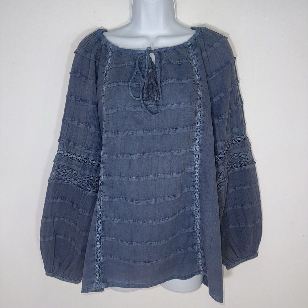 Sundance Catalog Sweet Blouse Revival Top Blue Long Sleeve Shirt Size Small NWT